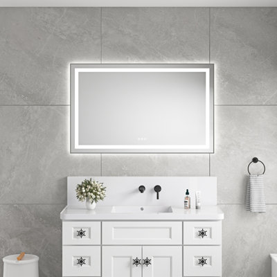 LED Bathroom Mirror with Aluminum Frame, Wall Mounted Vanity Mirror, Anti-Fog, Memory, 3 Colours, Stepless Dimmable