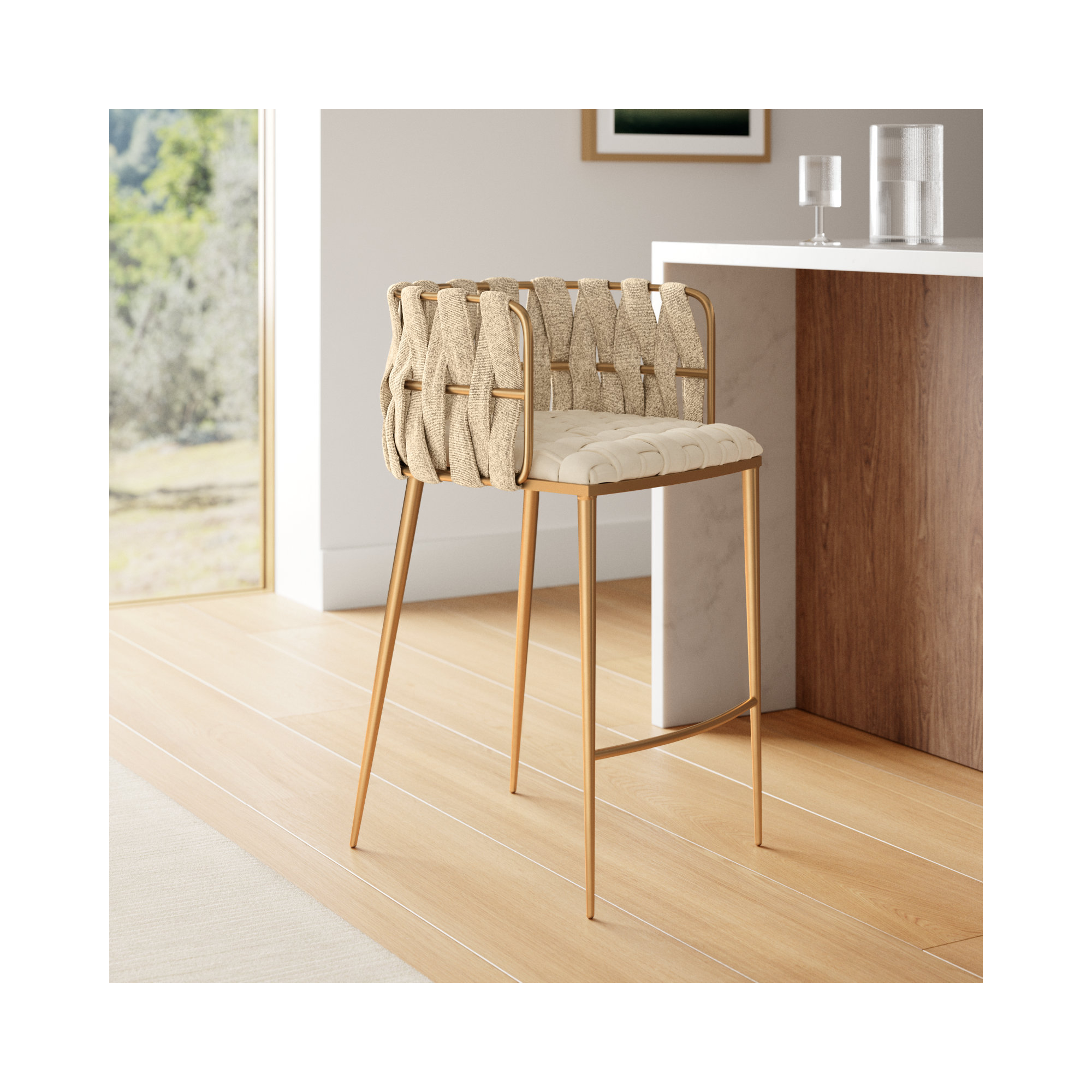 Tyrone 27" Counter Stool, Gold, Off White