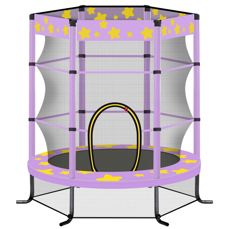 Trampoline pour enfants 55 po avec enceinte sécuritaire - 4,5 pi intérieur / extérieur, Mauve