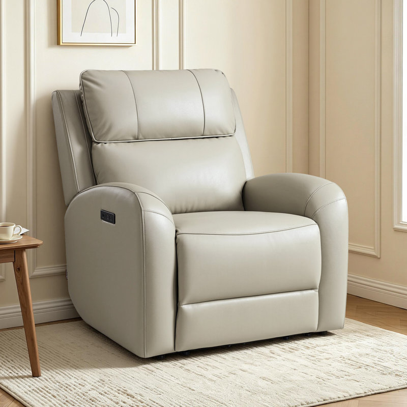 zero clearance recliner  Leather Power Recliner with Adjustable Power Headrest, Grey