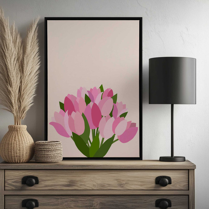 «Fresh Tulips Abstract Floral» par Garima Dhawan, reproduction d'art, H 16 po x l 12 po, Cadre flottant, Blanc