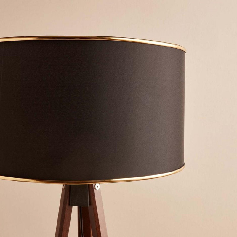 Elegant Floor Lamp, Black & Brown, 55.1 inches Tall | 100% Fabric Shade, 100% Wooden Frame, 8.3 inches Diameter | E27 Socket, Max 40W | Perfect for Living Room, Bedroom & Office Decor, Stylish & Functional Lighting