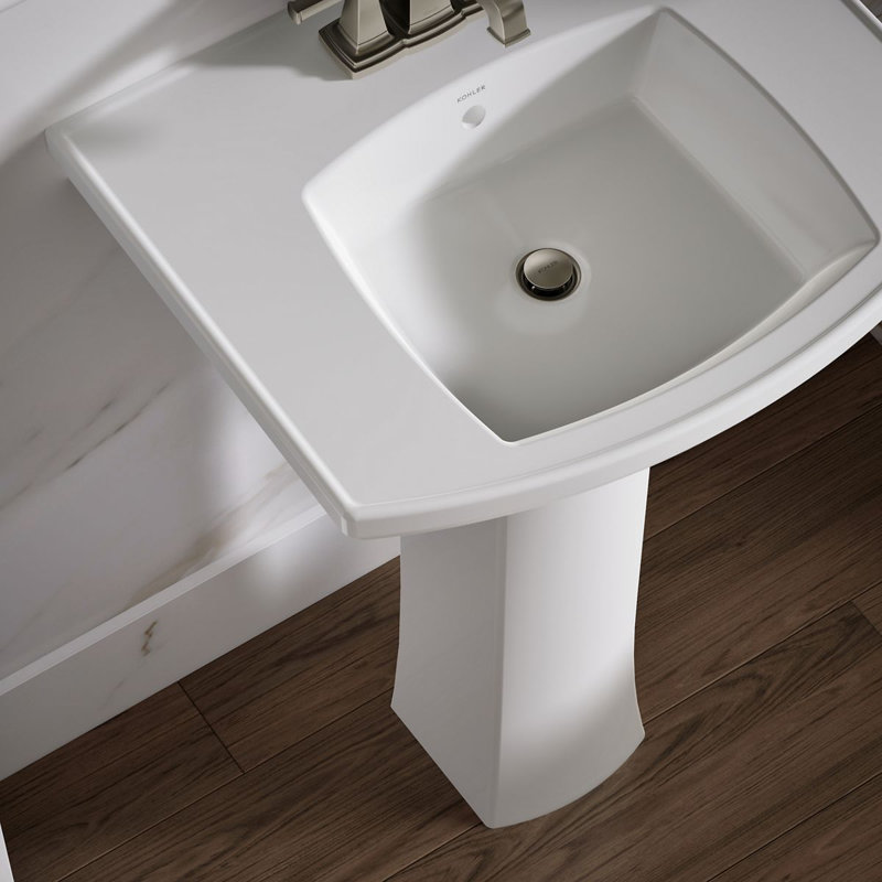 Kelston® Vitreous China Rectangular Pedestal Bathroom Sink with Overflow, White, 4" Centers