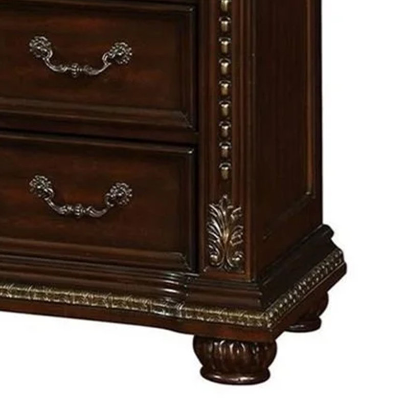Commode Kera Classic, 69 po, 12 tiroirs, bois brun cerisier sculpté