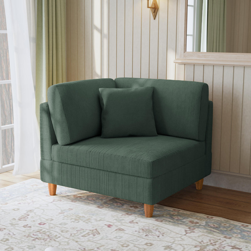 Fauteuil rembourré en velours côtelé vert avec dossier coussiné Seemab, Vert forêt