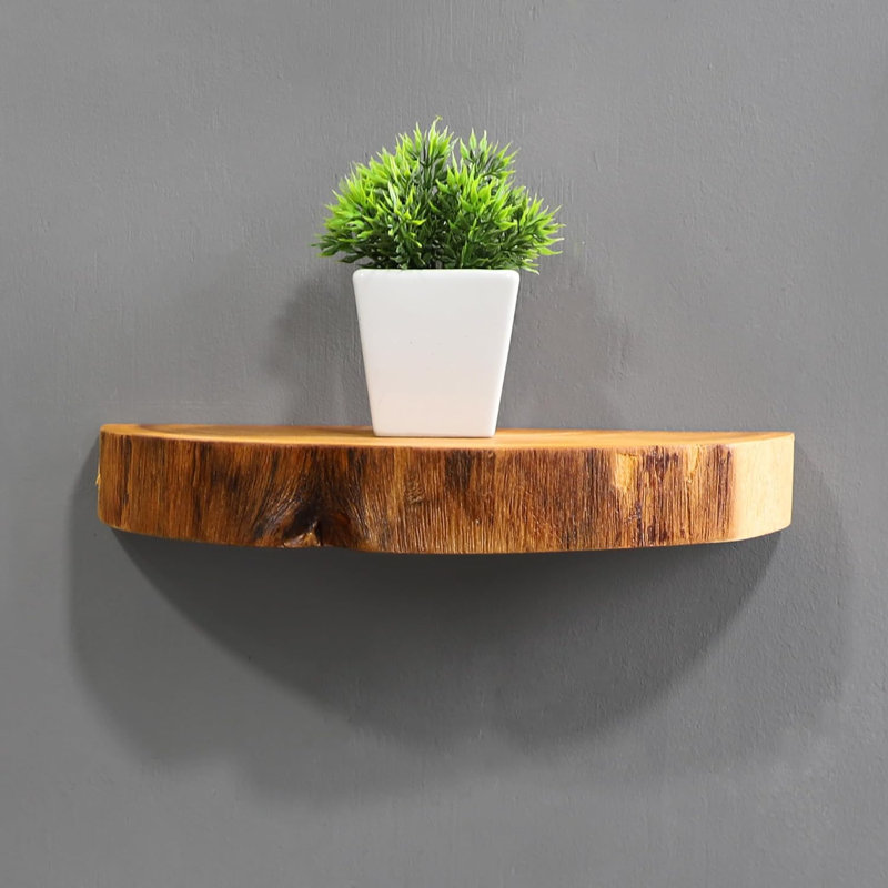 Handcrafted Live Edge Floating Wall Shelf, Natural Paulownia Wood Shelf, Unique Half Circle Design, Waterproof & Scratch-Resistant, Easy To Install For Living Room, Kitchen, Bathroom