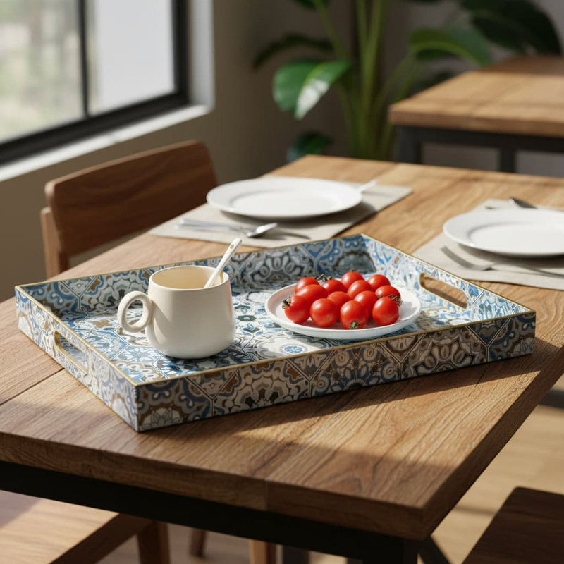 Tray, 4.06cm H x 39.88cm W x 29.97cm D, Blue Abstract, 1