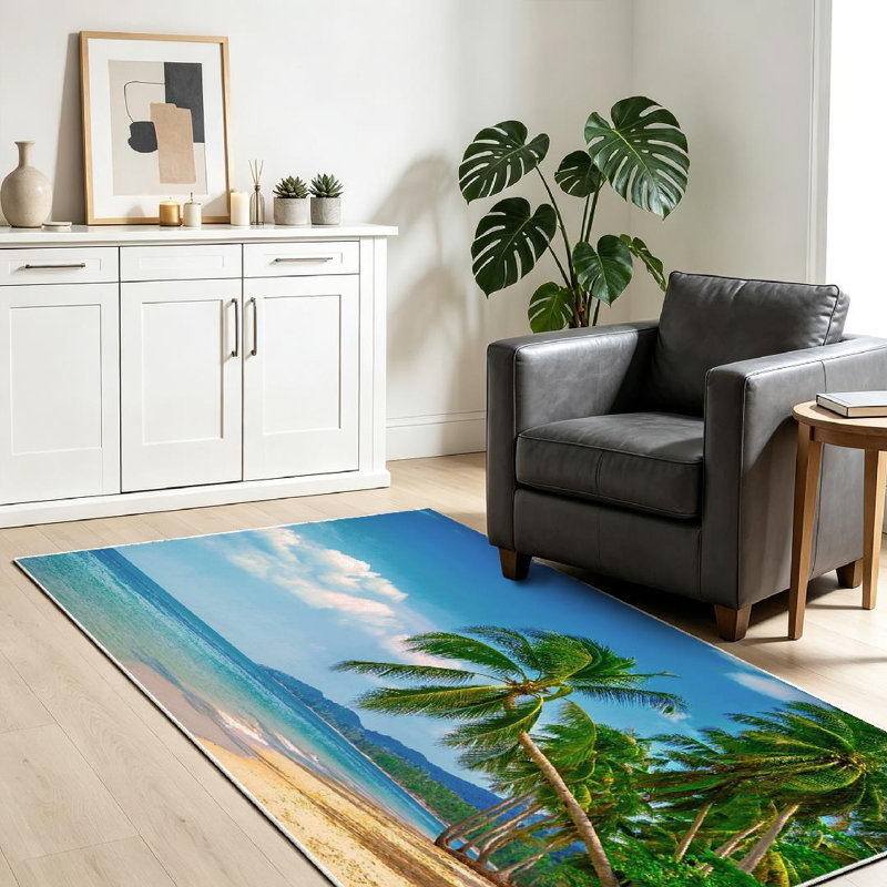 Lavable à la machine transparent, magnifique plage tropicale avec tapis intérieur, Rectangle 39 po x 63 po