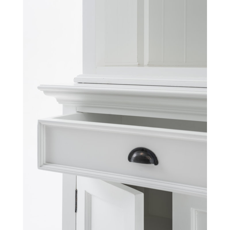 White Polished Wood China Cabinet with Adjustable Shelves
