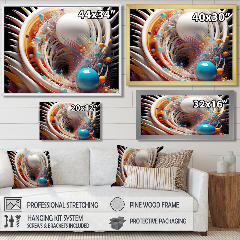«Futur explosion of Fractal Joy I», spirales abstraites, art mural, Toile tendue, H 12 po x l 20 po x P 1 po