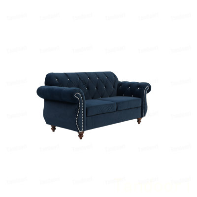 Formal Luxury Look  Indigo Velvet Loveseat w Pillows Living Room Furniture 2-Seat Couch