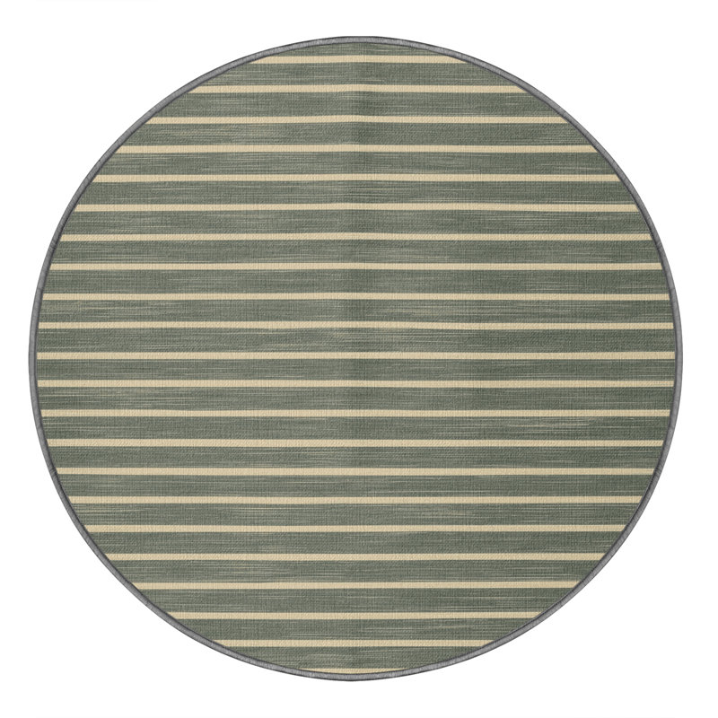 Tapis brun à rayures horizontales lavable à la machine, Rond 6 pi