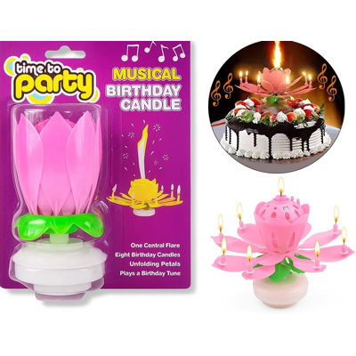  Birthdays Lotus Flower Musical Birthday Candle Spinning Birthday Cake Decoration Pink pkg/6