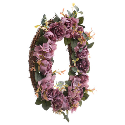 34 cm Handcrafted Peony Polyester Artificial Wreath