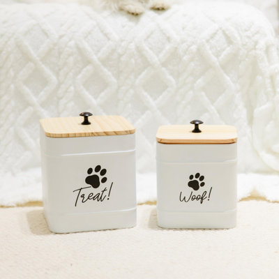 2 Pack Dog Treat Container For Countertop, White Dog Treat Jar With Airtight Lid, Dog Cookie Jar For Kitchen Counter