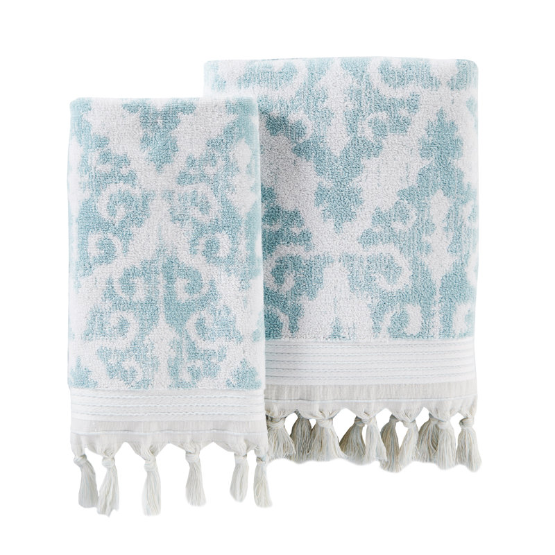 Matchett Cotton Plush Jacquard Hand Towel, Aqua