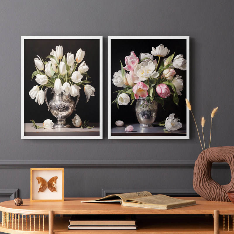«FLORAL Series DCCIV», reproduction encadrée de qualité supérieure - prête à être accrochée - aucun clou requis - aucun clou requis