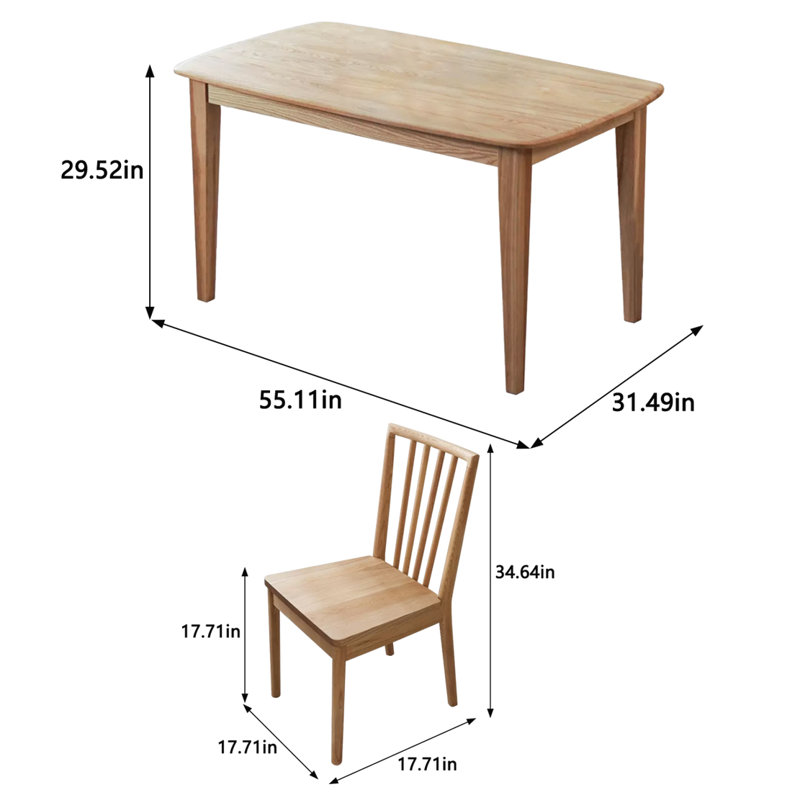 Solid Wood Solid Wood Top Four Leg Dining Set, 7