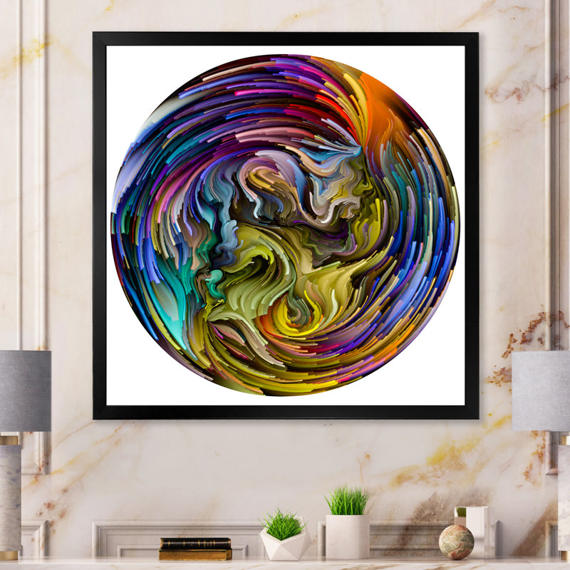 Cercle coloré liquide III - impression d'art moderne sur bois, Cadre photo noir, H 16 po x l 16 po x P 1 po