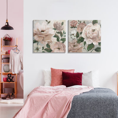 Elegant Blush Peonies & Leaves 2pc Canvas Set, design by Nan