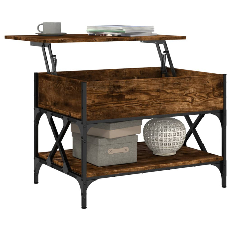 Mahood Lift Top Four Leg Coffee Table with Storage, 50cm H x 70cm W x 50cm D, Smoked Oak