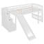 Lit mezzanine avec glissière, tiroirs et rangement d'escalier, échelle convertible, structure en bois massif, blanc