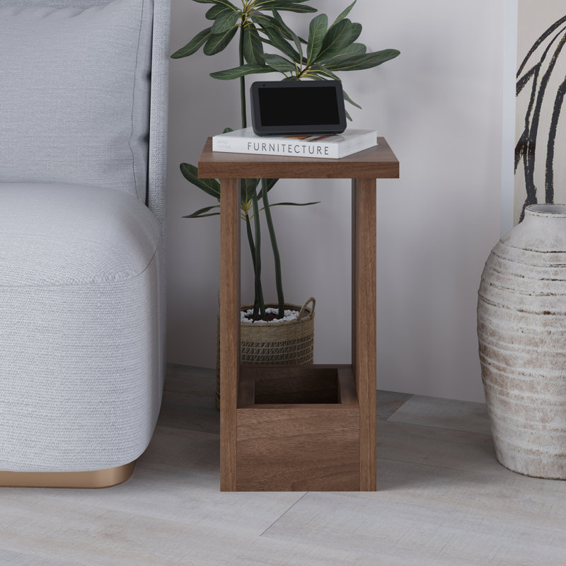 Paizlei Modern Small Minimalist Bedside Table, Natural Walnut Effect