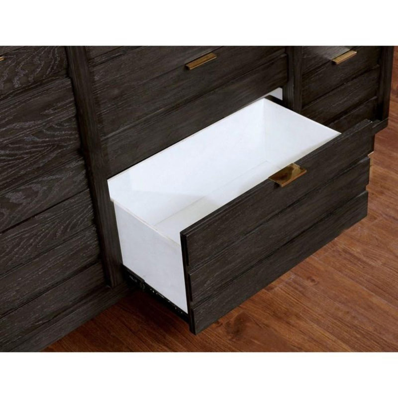 Brenda 9 tiroirs de style contemporain 62 po Commode gris foncé
