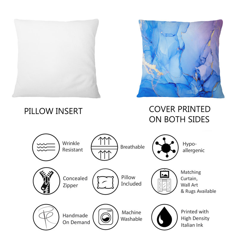 «Mauve et bleu», encre fluide I - Coussin décoratif imprimé moderne 1