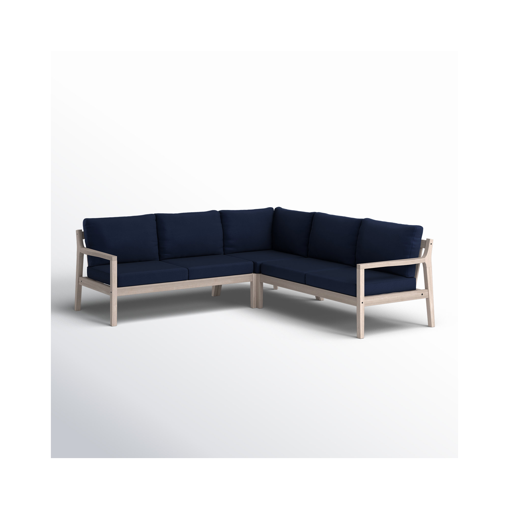 Amina Outdoor Solid Acacia Wood L Shape Sectional 3 Piece Set, Navy