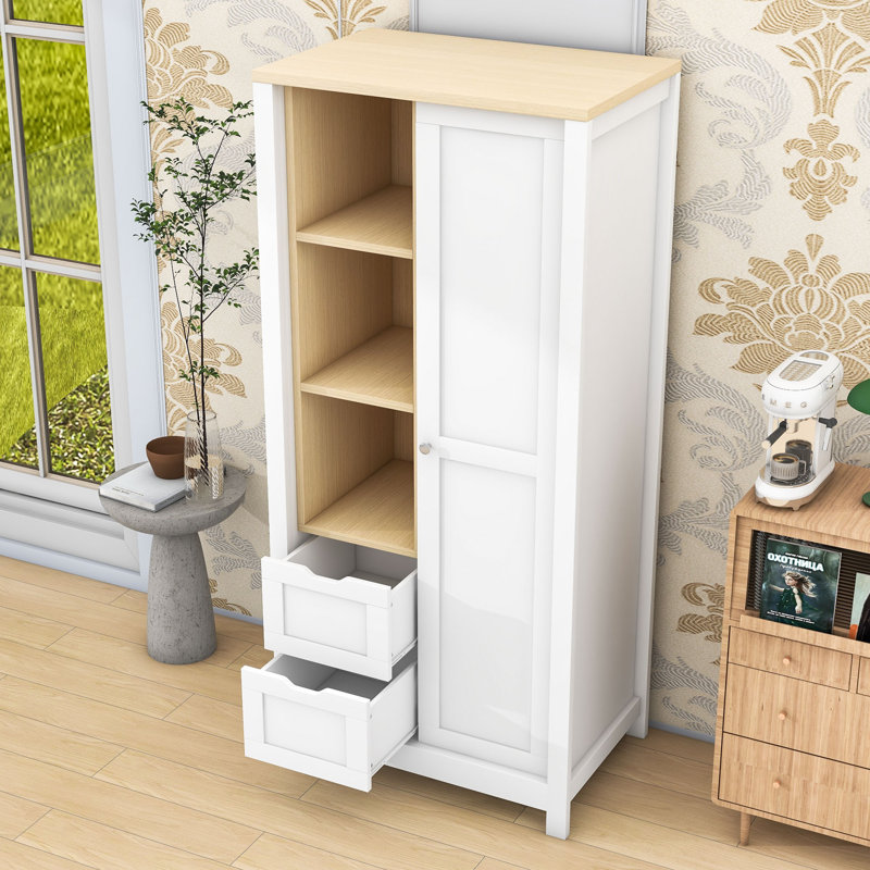 Armoire en bois avec porte coulissante, tiges de suspension réglables et plusieurs options de rangement