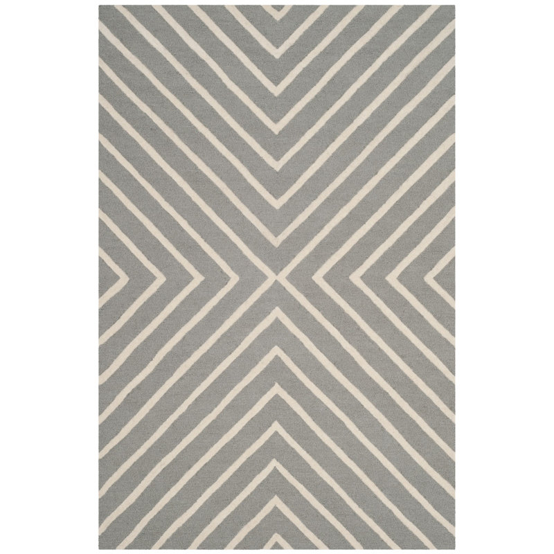 Tapis en laine touffeté à la main Clust, Rectangle 8 pi x 10 pi, Gris/Ivoire