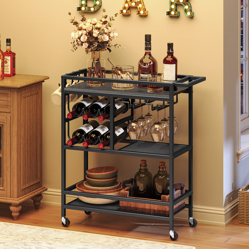 Modern 3-Tier Kitchen Serving Cart With Multi-Level Storage Bar Cart for Home, Gray/Black