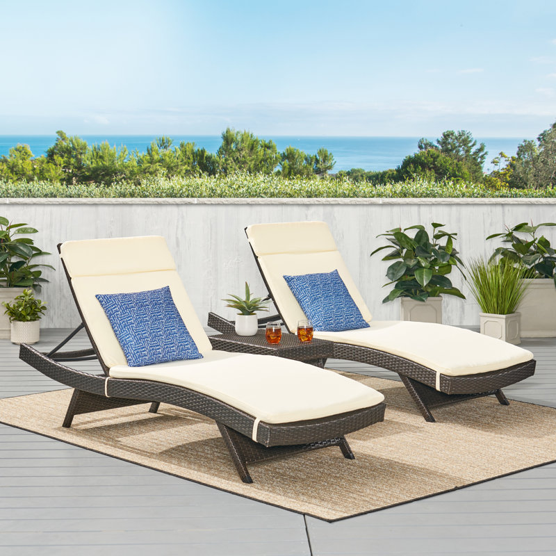 Ardoin Sun Reclining Chaise Lounge with Cushion and Table, Beige