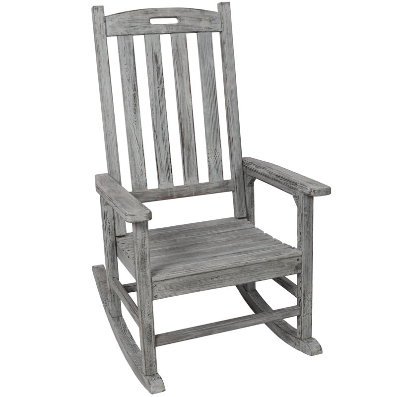 Chaise berçante de patio en bois avec assise large et dossier haut, Gris clair