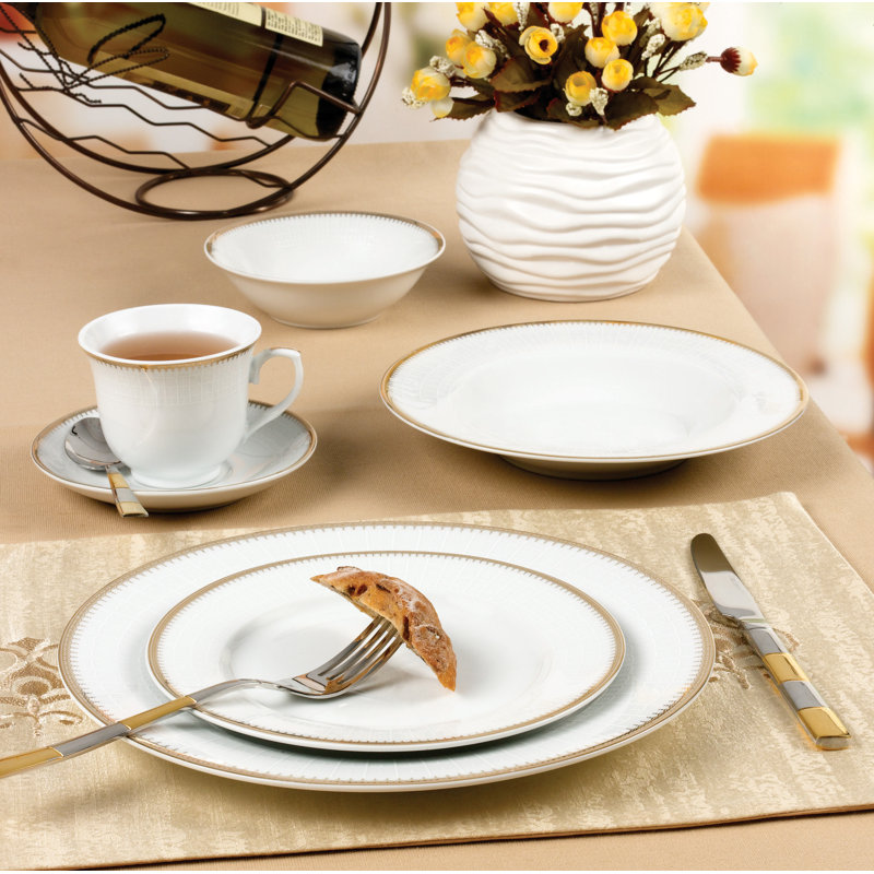 Lorren Piece Porcelain China Dinnerware Set - Service for 4, Gold