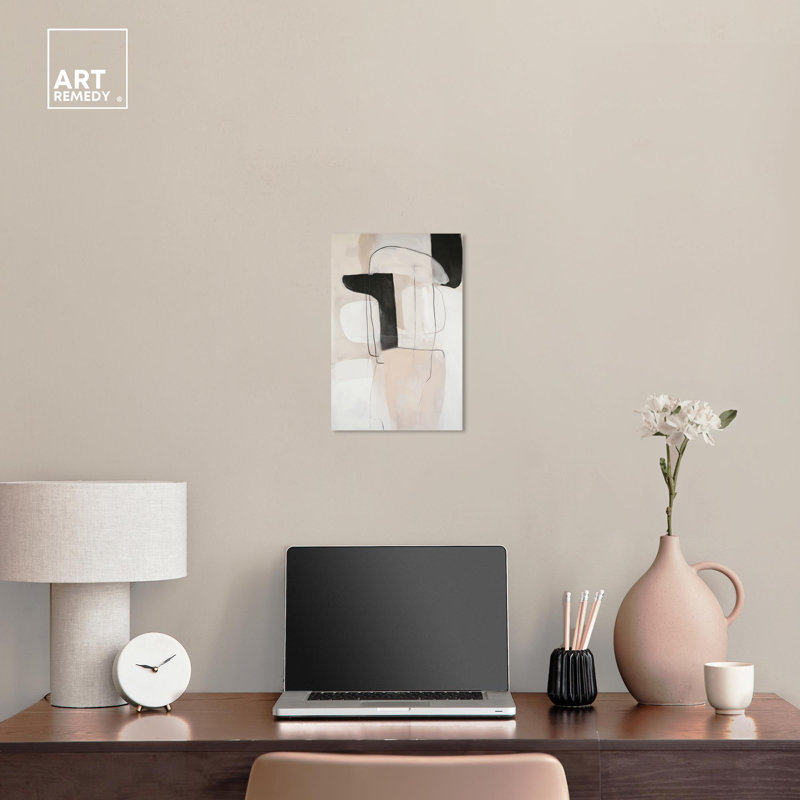 Earthy Abstract Geometric Canvas Art in Black and Beige