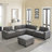 104" Chenille Tufted Upholstered Sectional with a Movable Ottoman and 2 Multifunctional Consoles-1728405709