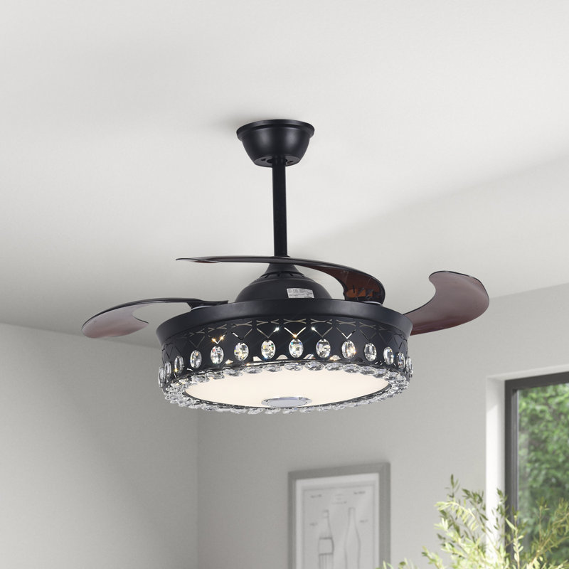 42" Demorato 4- Blade LED Crystal Ceiling Fan with Remote Control and Light Kit Included