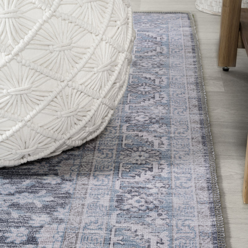 Tapis gris / bleu / blanc Heida Chenille Medallion Cottage, Rectangle 7 pi 10 po x 10 pi