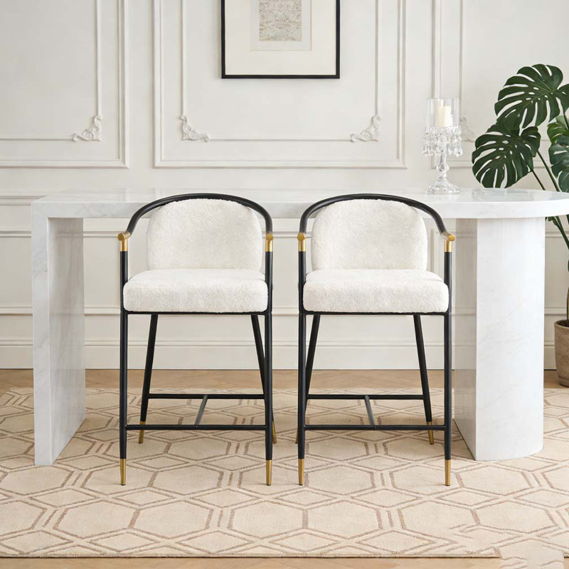 Tabouret de comptoir rembourré H 26 po avec structure en métal, Beige, noir, or