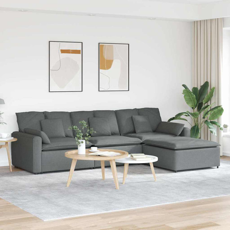  Canapé modulaire avec repose-pieds et coussins gris foncé, H 25,2 po x l 127,6 po x P 80,7 po