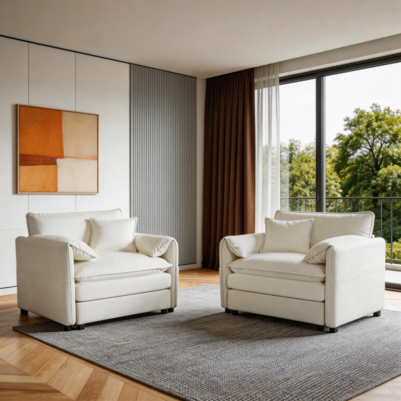 Ensemble de 2 fauteuils surdimensionnés en chenille surdimensionnés simples pour la chambre à coucher et le salon, Beige