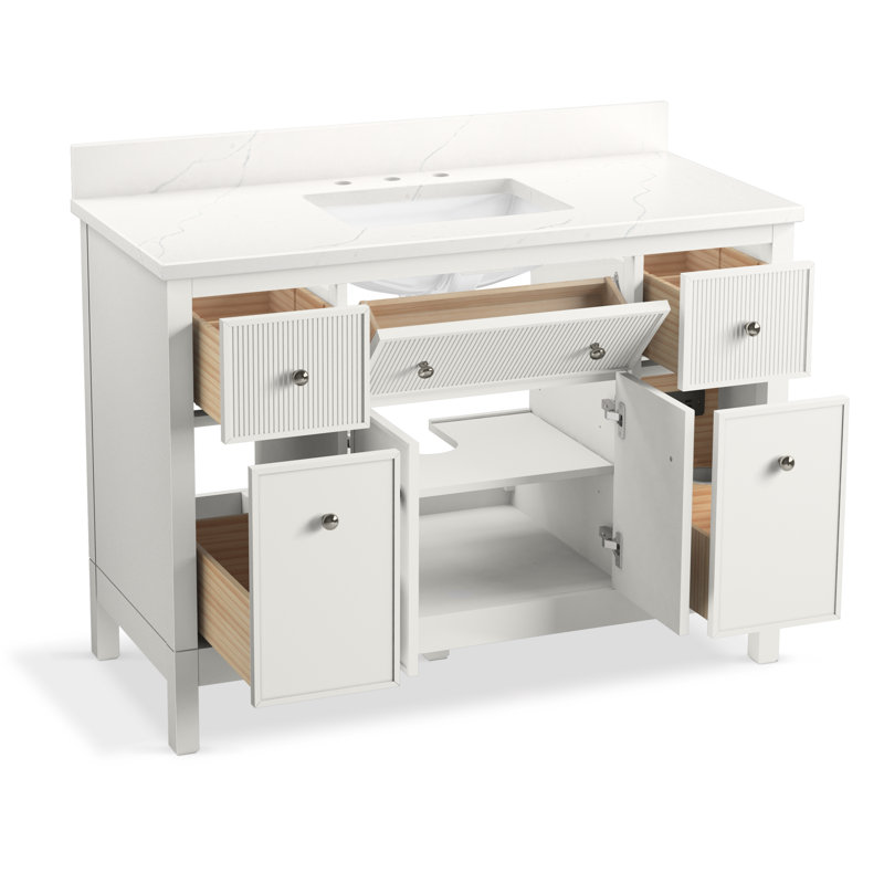 Malin By Studio McGee 48 in. Bathroom Vanity Cabinet With Sink And Quartz Top, White, Polished Nickel