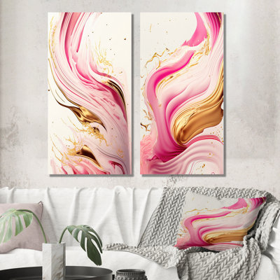 " Bold Pink And Gold Flow II " 2 - Pieces