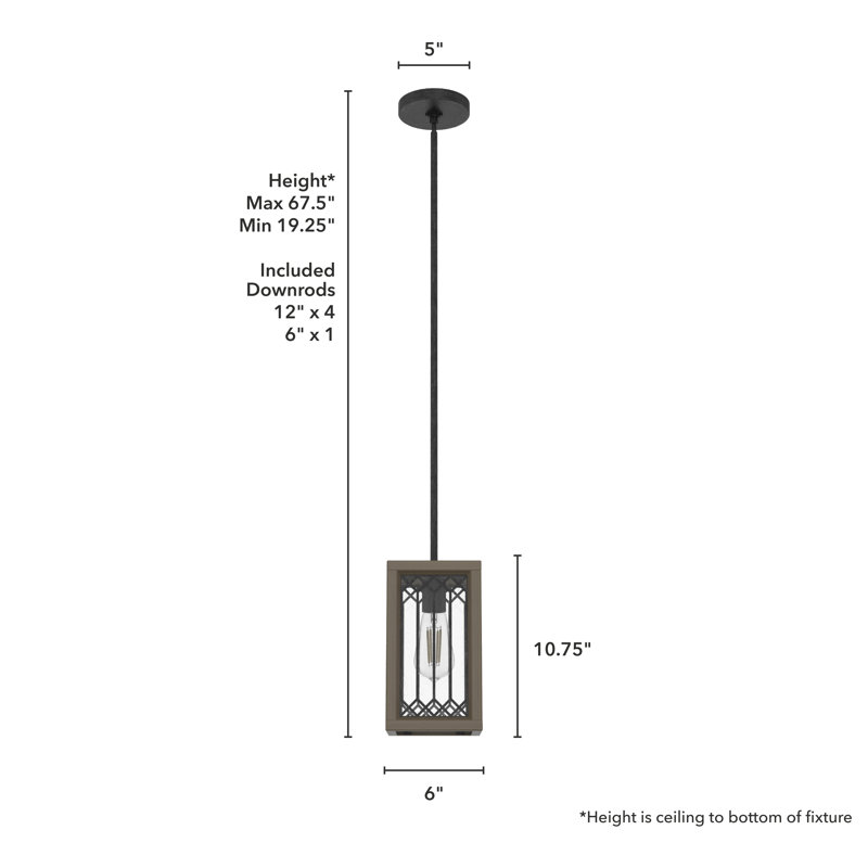 Chevron 1 - Light Single Rectangle Mini Pendant, Rustic Iron