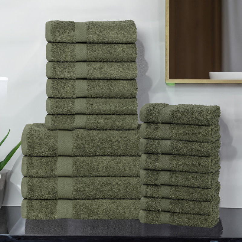 Ensemble de serviettes 100% coton 18 pièces Josann, Vert forêt