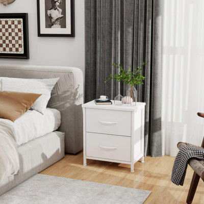 Table de chevet 2 tiroirs en bois et tissu avec tablette ouverte 