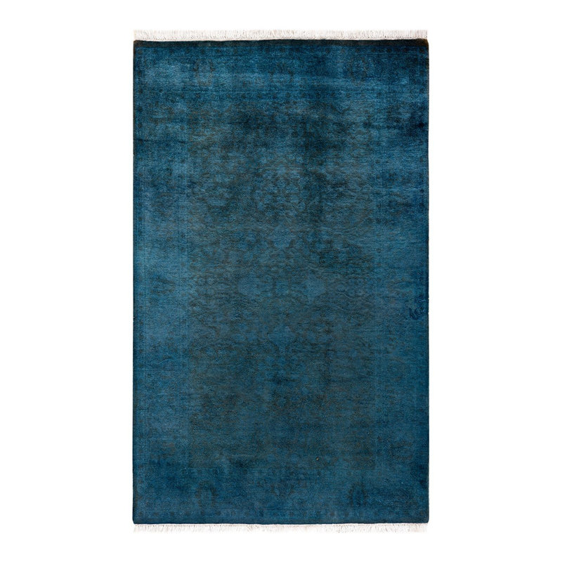 Tapis bleu noué à la main de conception unique Holsworth - bleu