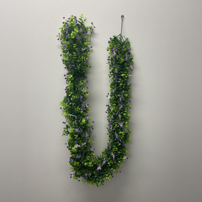 6' Artificial Eucalyptus Garland With Purple Gypsophila